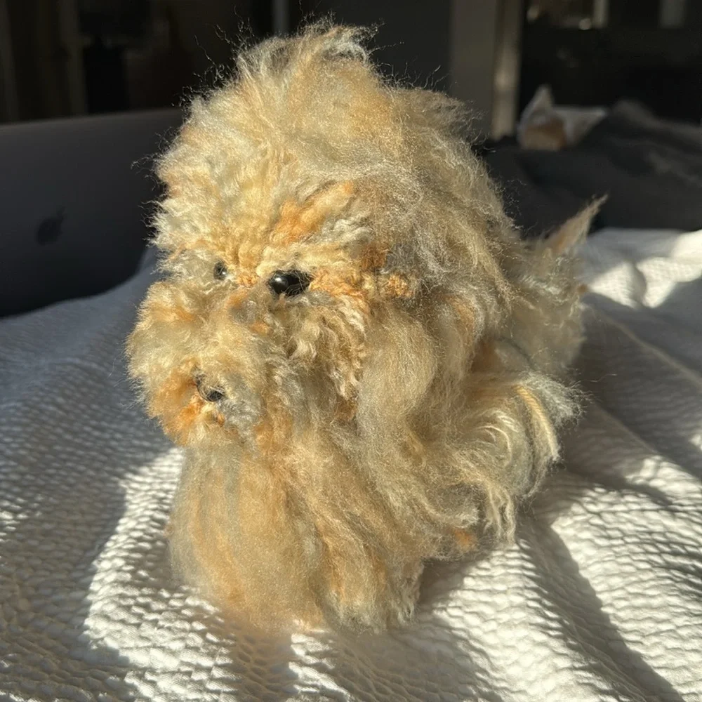 Handmade Fluffy Tan and Cream Dog Plush